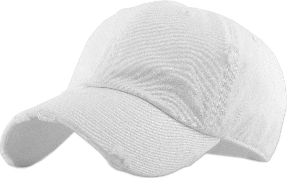 White Distressed Vintage Baseball Cap Front Side View